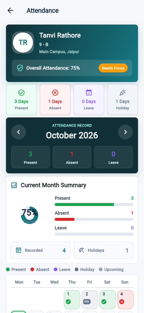 Pedinno Student & Parent — real app screen